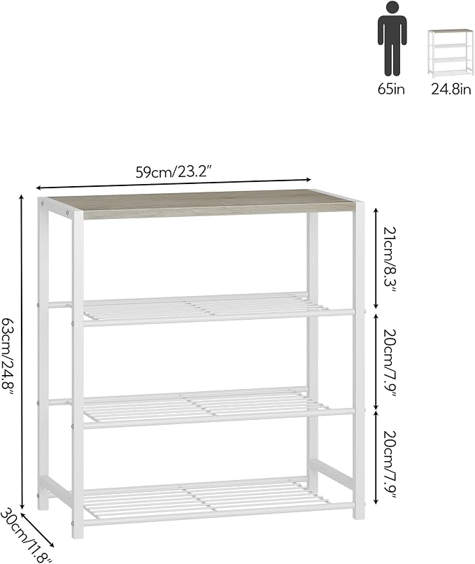 Yusong Shoe Rack Organizer, 4 Tier Industrial Shoe Storage Shelf for Closet Entryway, Narrow Sturdy Metal Shoe Shelves, White - Image 3
