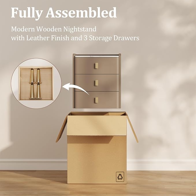 AQIMUELE Narrow Nightstand with Drawers, Narrow Side Table Leather, Small Bedside Tables for Bedroom. (Beige) - Image 7