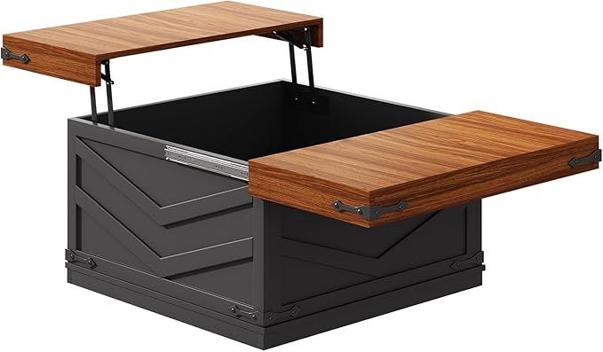 31.5'' Lift Top Coffee Table, Sliding Top Square Center Table with Large Hidden Storage Organizer, Multi-Functional Farmhouse Coffee Tables for Living Room, Bedroom, Home Office, Black