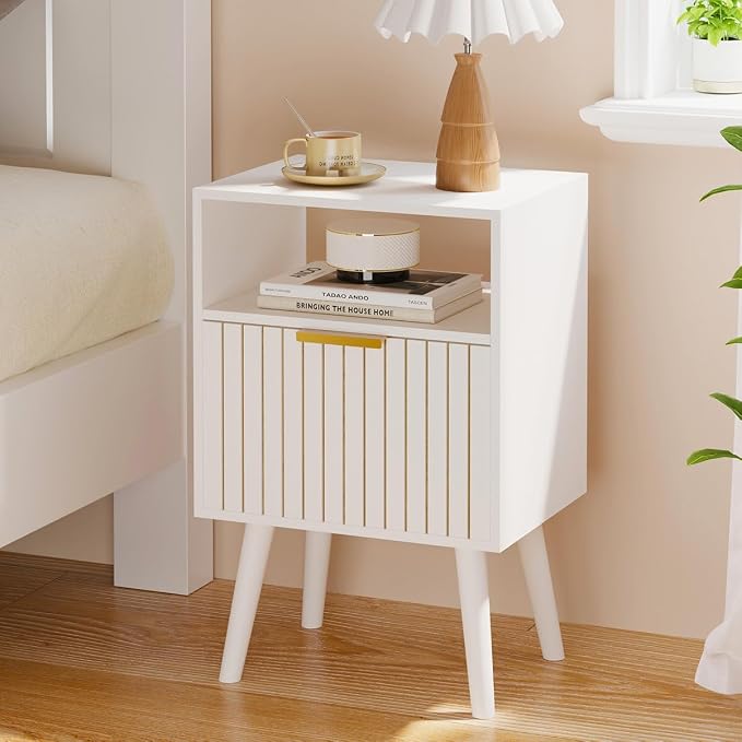 Aenuert Nightstand, 2-Tier Night Stand with Drawer, Wooden Bedside Table for Bedroom Study Room Small Spaces, White by Aenuert