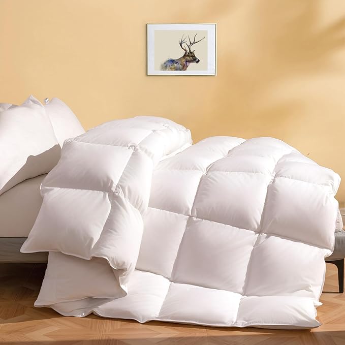 DWR Luxury Feather Down Fiber Comforter California King Size, Ultra-Soft Cotton-Blend Fabric, Heavy Weight for Cold Sleepers/Cold Weather Hotel Style Duvet Insert with Ties (104"x96", White)