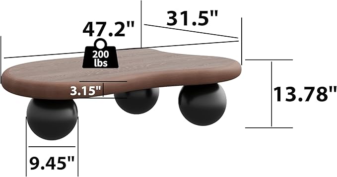 47.2” French Country Rustic Cloud Coffee Table with 3 Ball Legs, Farmhouse Irregular Center Table for Living Room, Low Cute Small MDF Tea Table for Bedroom, Apartment-Walnut Black