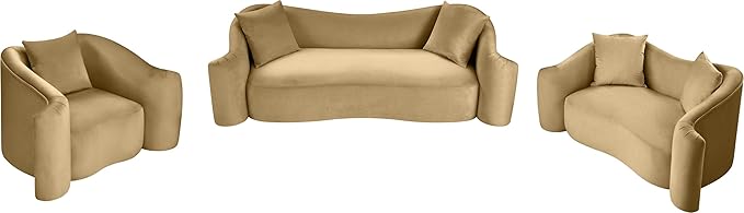 Meridian Furniture 44052Camel-S Destin Collection Modern | Contemporary Sofa with Ultra Luxe Camel 460 GSM Velvet, Rich Curves, 91" W x 34.5" D x 31" H, Camel