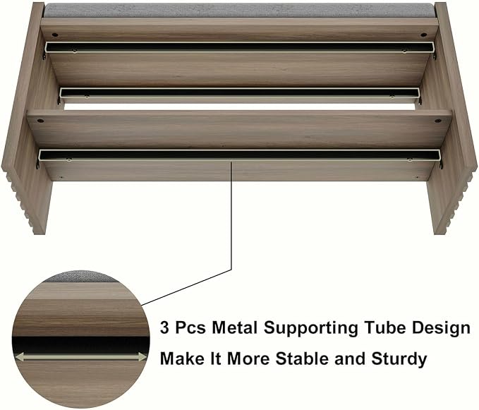 BON AUGURE Shoe Storage Bench Bedroom, Entryway Bench with Cushion, Ottoman Benches for Living Room Hallway Entry (Greige Oak, 40 Inch Wide) - Image 8