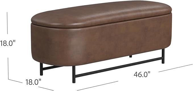HomePop Ellipse Modern Storage Bench with Metal Legs |Homepop Home Décor|Bench with Storage for Living Room & Bedroom - Brown Faux Leather - Image 3