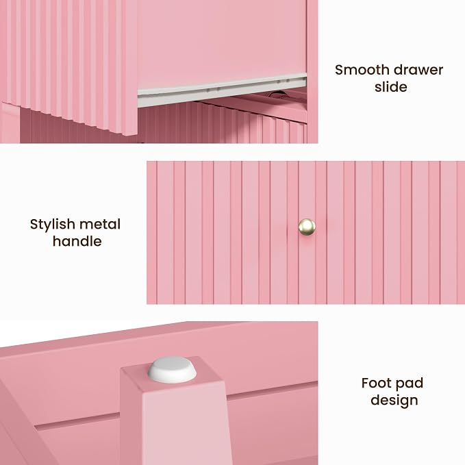 May in Color Large Pink 3 Drawer Dresser, Painted 30 Inch Tall Wood Nightstand with Storage, Wide Modern Chest of Drawers with Ball Bearing Slide for Bedroom Hallway Living Room Entryway Office - Image 4