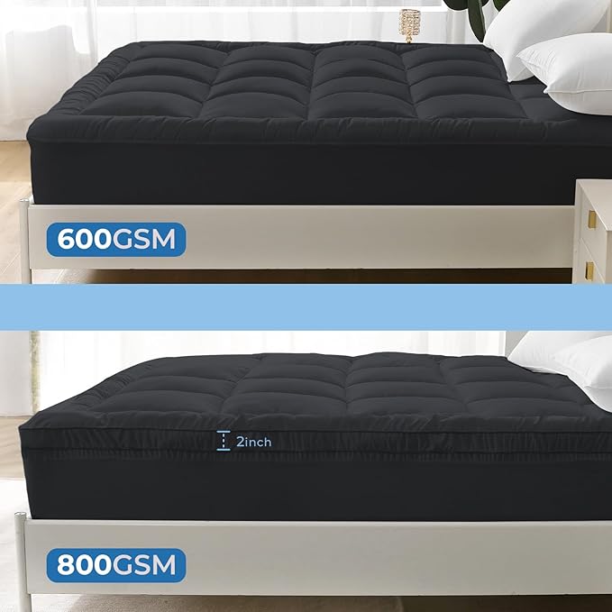 YUGYVOB Full Mattress Topper - 800GSM Extra Thick Cooling & Breathable Mattress Pad with Deep Pocket 8"-21" & Soft Down Alternative Filling, Grey