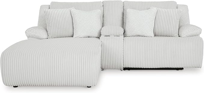 Signature Design by Ashley Top Tier Casual L-Shaped Left-Arm Facing 3-Piece Reclining Sectional Sofa with Chaise, Console Storage and 4 Accent Pillows, White