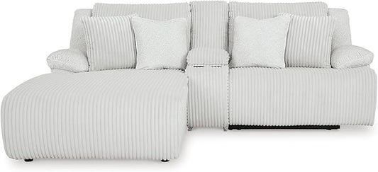 Signature Design by Ashley Top Tier Casual L-Shaped Left-Arm Facing 3-Piece Reclining Sectional Sofa with Chaise, Console Storage and 4 Accent Pillows, White