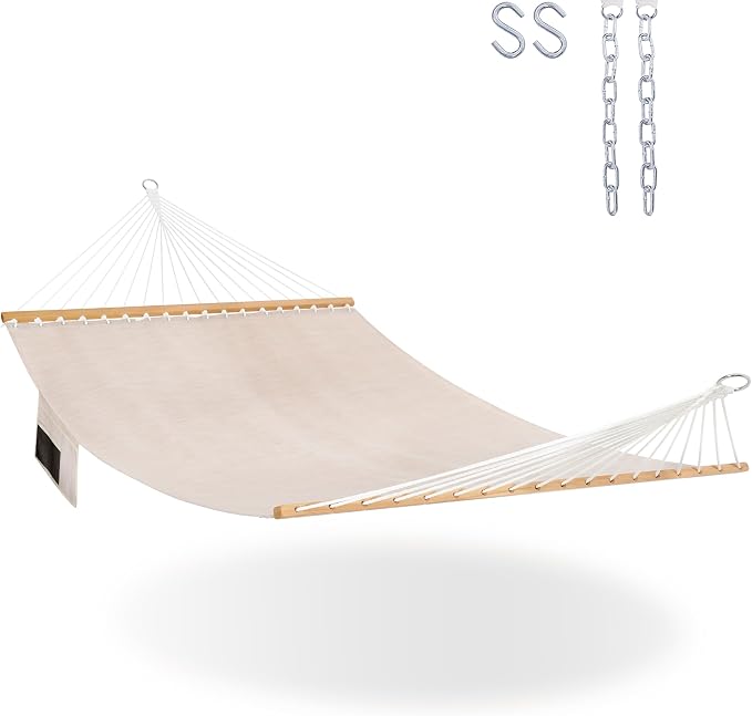 Lazy Daze Hammocks 11 FT Double Outside Hammock Quick Dry Olefin Fabric Hammock with Spreader Bar & Side Pocket for Outdoor Poolside Backyard 450 lbs Capacity, Beige by LazyDazeHammocks