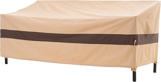 WJ-X3 3-Seater Patio Sofa Cover Waterproof, Heavy Duty Lawn Couch Cover UV Resistant, Porch Furniture Sets Cover Anti-Fading, High Wind Resistant, 93W x 42D x 42H Inches, Beige & Coffee by WJ-X3