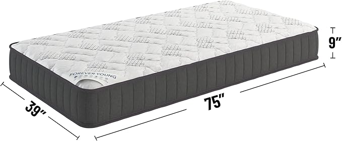 Ottomanson 9" Hybrid Twin Mattress - Firm - Made in USA - Individually Pocketed Coils & CertiPUR-US Foam - Fiberglass-Free - Bed in a Box