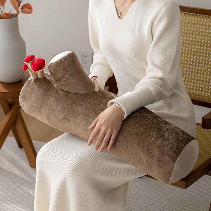 Mushroom Tree Log Pillow - Long Cylinder Decorative Throw Pillow for Couch, Sofa & Bed, Modern Chic Nature-Themed Pillow, Woodland Stump Accent Pillow for Living Room, Nursery, Home Decor