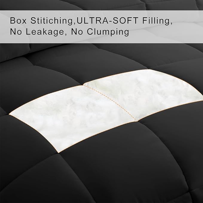 COHOME Premium Twin XL Size Comforter, All-Season Quilted Down Alternative Duvet Insert, Luxury Hotel GentleSoft Comforter with Anti-Clump Tech & 8 Tabs - Reversible - Black 68x92 inches