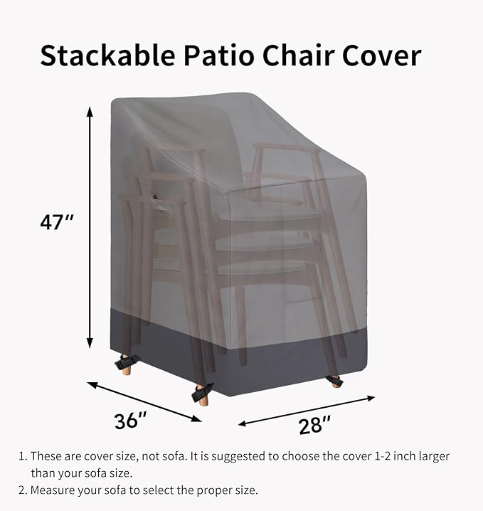 Easy-Going Heavy Duty Outdoor Stackable Chair Cover, Waterproof Patio Chair Cover, Windproof Outdoor Furniture Cover with Air Vent (2 Pack-28Wx36Dx47H inch, Gray/Dark Gray) - Image 6