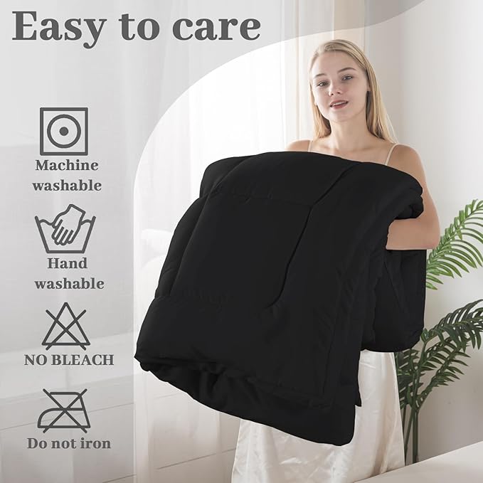 BedTreat Down Alternative Duvet Insert with Corner Tabs, All Season Quilted Bed Comforter Box-Stitched Full Comforter Black, Machine Washable Microfiber Bedding