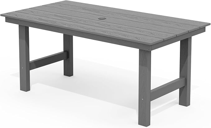 SERWALL 67" Outdoor Dining Table - HDPE All-Weather Rectangular Patio Table with Umbrella Hole, Gray by SERWALL