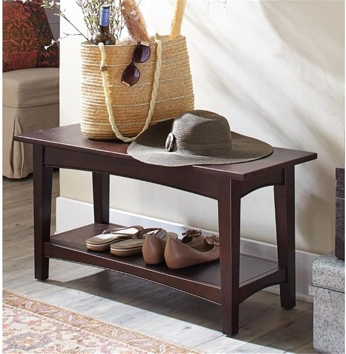 Alaterre Furniture Shaker Cottage Bench with Shelf, Espresso - Image 2