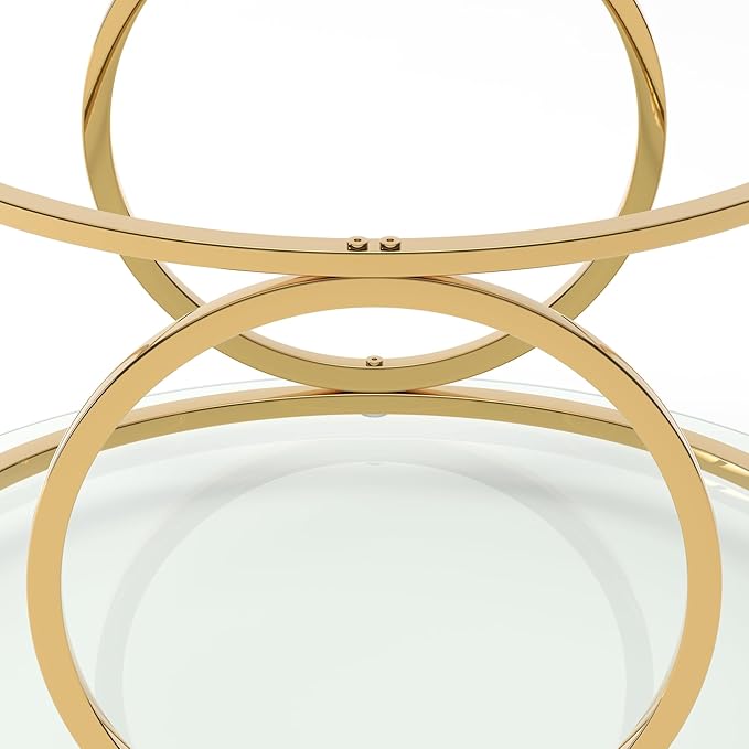32" Tempered Glass Round Coffee Table Modern Gold Frame Ring Base Single-Layer Circle Living Room Center Tables