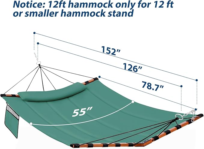 TegerDeger 12FT 2 Person Hammock Large Hammock 450LB Capacity with V Shaped Hardwood Spreader Bar & Nylon Rope for Outside, Patio, Garden, Backyard, Beach, Poolside - Lake Blue - Image 6