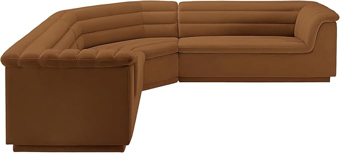 Meridian Furniture 194Saddle-Sectional Cascade Collection Modern | Contemporary Modular Sectional with Soft Saddle Velvet Fabric, Deep Channel Tufting, Curved Arms, 148" W x 80" D x 28" H, Saddle