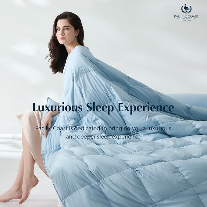 Pacific Coast Summer Goose Feather and Down Fiber Comforter King Size, Breathable Duvet Insert for Summer and Hot Sleepers, Natural Cooling Tencel Lyocell Shell, 8 Corner Tabs, Sky Blue, 106x90