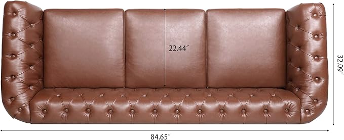ERYE 84.5-Inch Classic 3 Seat Chesterfield Sofa Couches for Living Room Bedroom, 3 Seaters Button Tufted Faux Leather Upholstered Chesterfield Sofa Couch,Wood Legs | Button Tufted, Easy to Assemble, Nailhead, Removable Cushion
