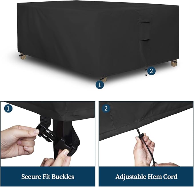 Easy-Going Rectangle Patio Furniture Cover Waterproof Outdoor Dining Table and Chair Cover Anti-UV Outside Sectional Sofa Set Covers (124"L x 71"W x 28"H, Black) - Image 5