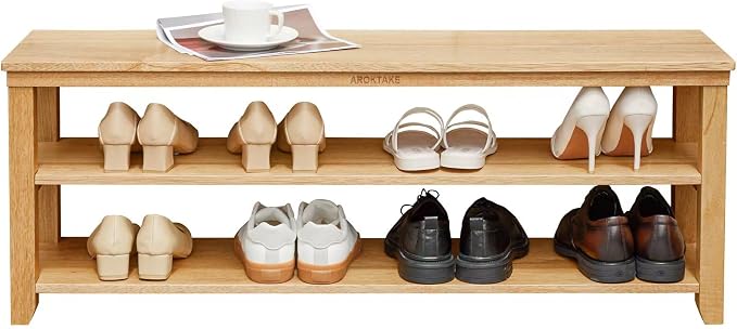 Shoe Rack Bench, 2-Tier Wood Heavy Duty Shoe Organizer Shelf for Entryway, Living Room,Bedroom (Natural, 11.81"x 45.7"x 16.54") - Image 9