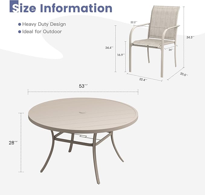 VICLLAX Round Outdoor Dining Set, Patio Table and Chairs Set Set of 8 Patio Stackable Chairs and 53" Outdoor Round Table with Umbrella Hole for Backyard Lawn Garden, Grey Chairs and Grey Table - Image 7
