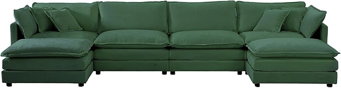 ERYE U-Shaped Oversized Sectional Sofa Modern Deep Seat Reversible Chaises Sofa&Couch with Movable Ottomans and 6 Pillows, Modular Sleeper Upholstered Couch for Living Room, Apartment, Studio, Office