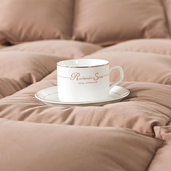 Puffy White Feather Comforter Oversized King Size with Feathers Down Fiber Filled, All Season Feather Duvet Insert, 100% Cotton Luxury Hotel Collection, 8 Corner Loops