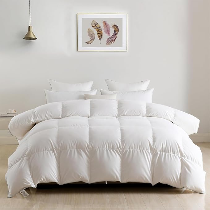 DWR Luxury King Down Feather Fibers Comforter, Ultra-Soft Cotton Blend Fabric, Medium Weight for All Season Hotel Style Fluffy Duvet Insert with Ties (106x90 Inches, White)