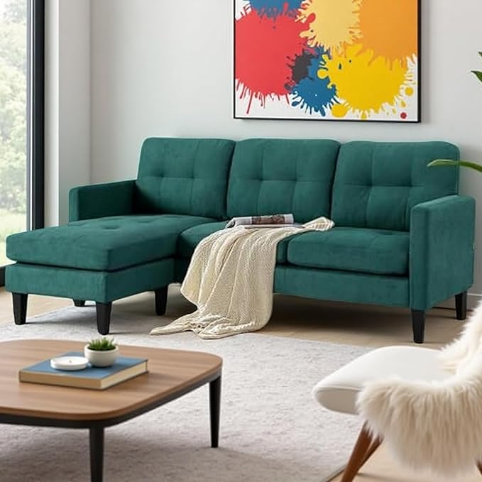 L Shaped Sectional Sofa with Movable Ottoman, Lounge Sectional Sleeper Sofa Couch for Apartment & Small Space, Small Couch for Living Room, Green