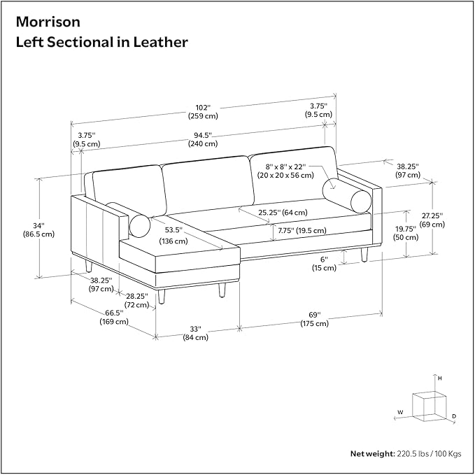 SIMPLIHOME Morrison Left Sectional Sofa in Full-Grain Genuine Leather, Caramel Brown, 102-inches Wide, L-Shaped Leather Couch with Left Chaise for The Living Room and Family Room