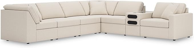 Signature Design by Ashley Modern Modmax Stain Resistant L-Shape Right-Arm Facing 7-Piece Sectional with Audio Console and Reversible Cushion, Beige