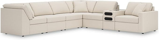 Signature Design by Ashley Modern Modmax Stain Resistant L-Shape Right-Arm Facing 7-Piece Sectional with Audio Console and Reversible Cushion, Beige