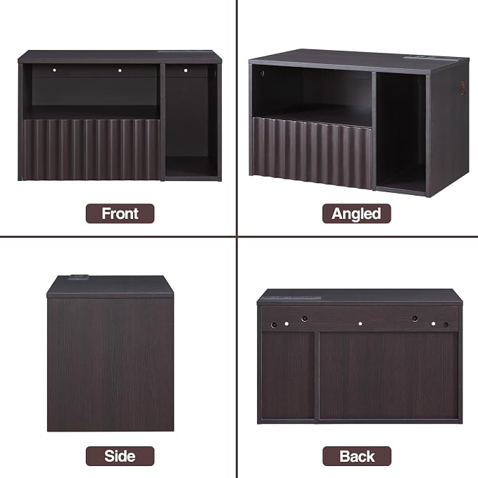 BuildHom Modern Espresso Fluted Floating Nightstand with Charging Station, NightStand with Drawers, Bedside with USB Ports and Outlets, Bedroom Furniture (Set of 2) - Image 9