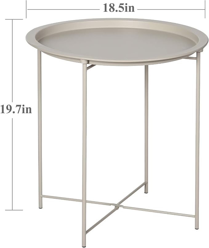 VECELO Side/End Table, Folding Round Metal Anti-Rust and Waterproof Outdoor or Indoor Tray for Living Room Bedroom Balcony and Office, 2 PCS, Grey - Image 3