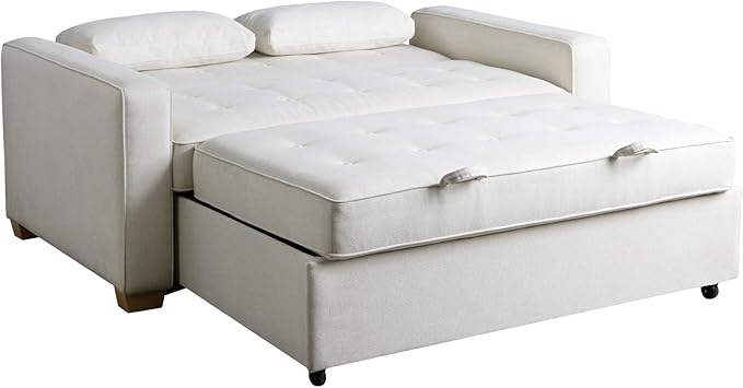 Serta Ainsley 66.5" Convertible Sleeper Loveseat, Full Size, Dreamcoil Comfort, Soft Woven Fabric, Oyster