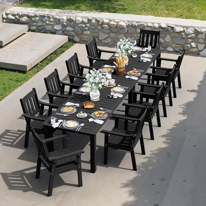 YEFU Outdoor Patio Dining Sets: Outdoor Furniture 12 Piece Dining Table Set for 10 with Umbrella Hole & Aluminum Frame - All Weather Patio 2 Table and 10 Chairs for Outside Backyard/Porch/Deck Black by YEFU