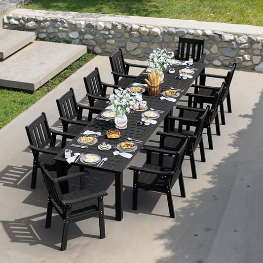YEFU Outdoor Patio Dining Sets: Outdoor Furniture 12 Piece Dining Table Set for 10 with Umbrella Hole & Aluminum Frame - All Weather Patio 2 Table and 10 Chairs for Outside Backyard/Porch/Deck Black by YEFU