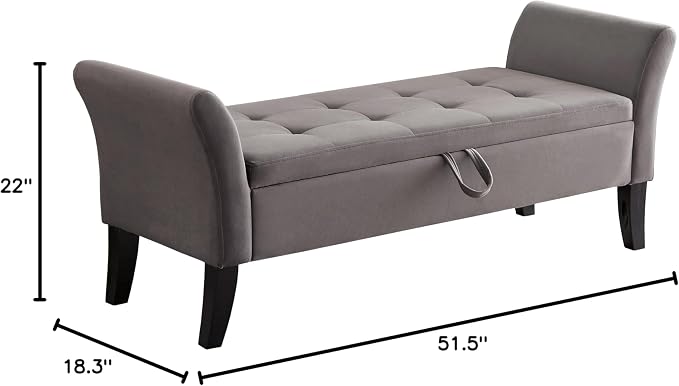 Furniliving 51” Bedroom Bench, End of Bed Bench with Button-Tufted Large Upholstered Storage Bench Ottoman Velvet Window Bench with Storage Shoe Cabinet Bench, for Bedroom, Entryway, Closet, Grey - Image 2