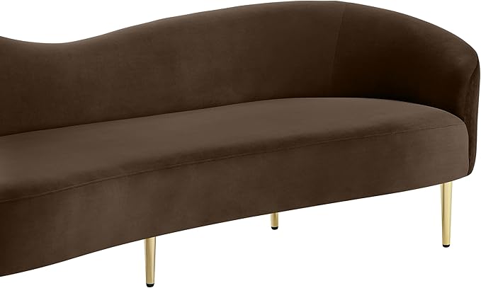 Meridian Furniture 659Brown-S Ritz Collection Modern | Contemporary Upholstered Sofa with Rich Brown Velvet, Gold Metal Legs, Curved Contemporary Design, 85.5" W x 31.75" D x 30.5" H, Brown