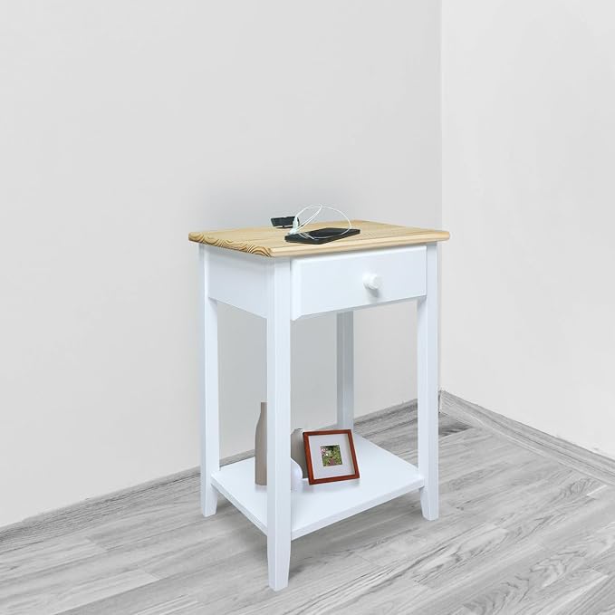 Casual Home Owl Night Stand with USB Port Charging Station and Drawer, 17.5" W x 14.25" D x 24.5" H, Natural White - Image 9