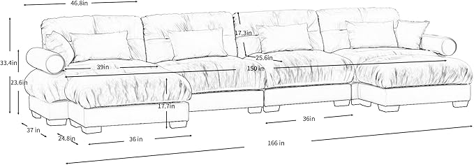KEIKI 166" U-Shaped Oversized Velvet Modular Sectional Sofa with 2 Ottoman, High-Density Foam Cushions and Bolstered Armrests, Upholstered 4-Seater Cloud Couch with 6 Pillow, for Living Room, Camel