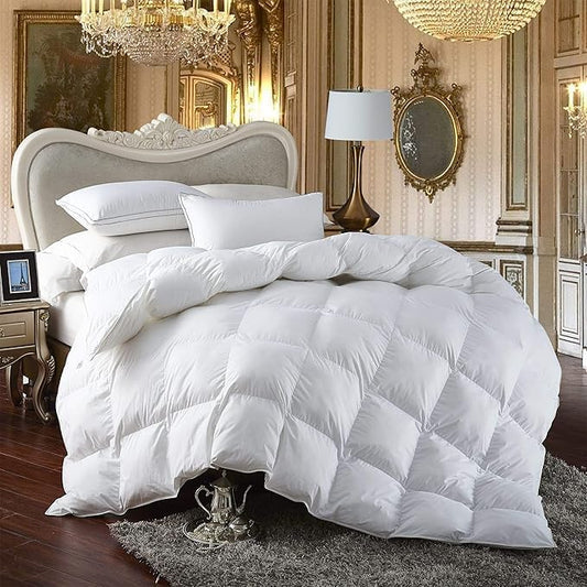 Premium All-Season Super King Size Luxury Siberian Goose Down Comforter Duvet Insert 1200 Thread Count 100% Egyptian Cotton Down Feather Comforter (Super King, White Solid)