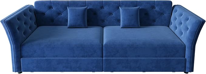 ERYE 3-in-1 Foldable Sleeper Sofa Bed Velvet Fabric Loveseat Sofabed, 74-Inch Queen Loveseat Convertible Pull Out Sleeper Couch Bed with Flower Tufted Accent, Easy Assemble