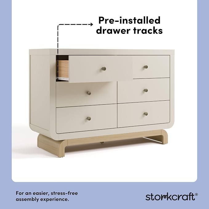 Storkcraft Santorini 6 Drawer Double Dresser (Frosted Oat with Driftwood) - GREENGUARD Gold Certified, Interlocking Drawer System, Dresser Drawer Organizer for Kids Bedroom - Image 5