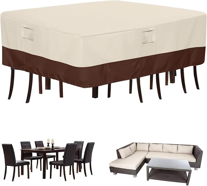 Patio Waterproof Outdoor Covers For Patio Furniture 600D Heavy Duty Oxford Uv Resistant Anti-Fading Rectangular Furniture Covers 90"L x 64"W x 28"H (Beige & Brown) by Simpelg